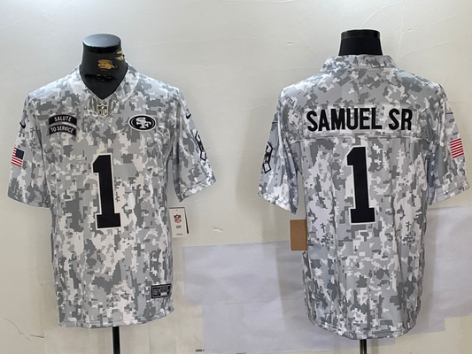 Men's San Francisco 49ers Deebo Samuel Sr #1 Arctic Camo 2024 Salute to Service Limited jersey
