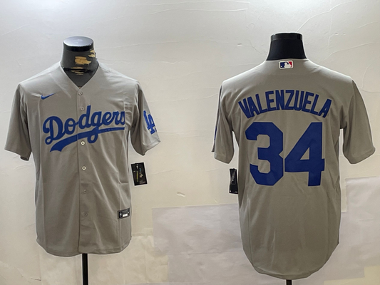 Men's Los Angeles Dodgers Fernando Valenzuela #34 Gray Game jersey