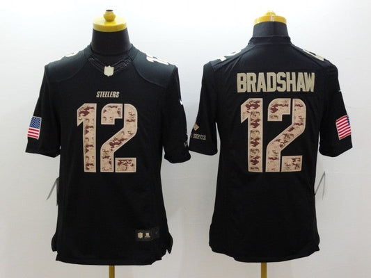 Men's Pittsburgh Steelers Terry Bradshaw #12 Black Game Player jersey