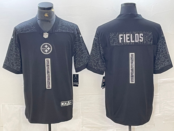 Men's Pittsburgh Steelers Justin Fields #1 Black RFLCTV Limited jersey