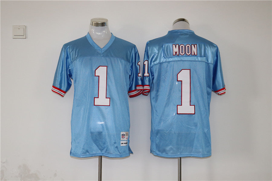 Men's Tennessee Oilers Warren Moon #1 Light Blue Legacy Replica jersey
