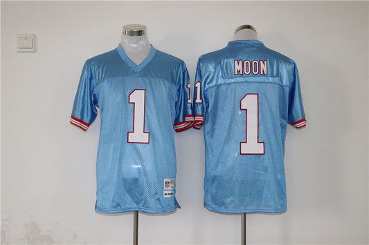 Men's Tennessee Oilers Warren Moon #1 Light Blue Legacy Replica jersey