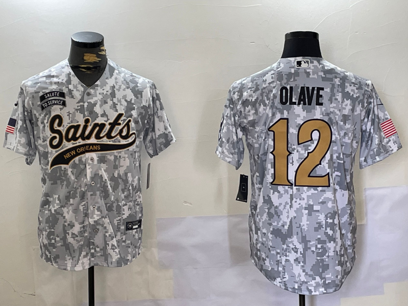 Men's New Orleans Saints Chris Olave #12 Arctic Camo 2024 Salute to Service Player jersey