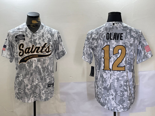 Men's New Orleans Saints Chris Olave #12 Arctic Camo 2024 Salute to Service Player jersey