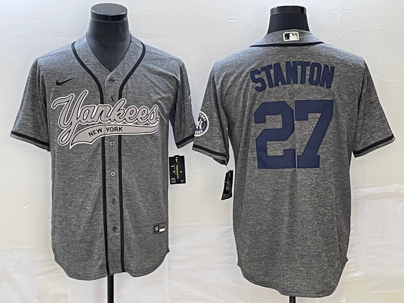 Men's New York Yankees Giancarlo Stanton #27 Gray Game jersey Joint Edition
