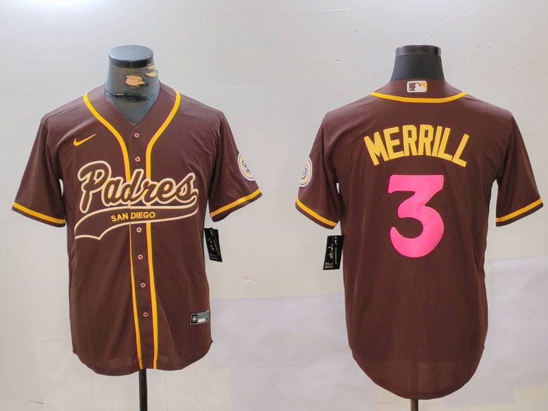 Men's San Diego Padres Jackson Merrill #3 Brown Player jersey