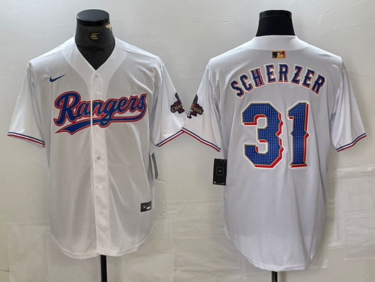 Men's Texas Rangers Max Scherzer #31 White 2024 Gold Collection Limited Player jersey