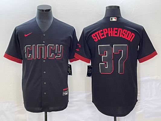 Men's Cincinnati Reds Tyler Stephenson #37 Black 2023 City Connect Replica Player jersey