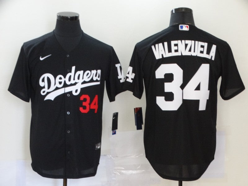 Men's Los Angeles Dodgers Fernando Valenzuela #34 Black Stitched jersey