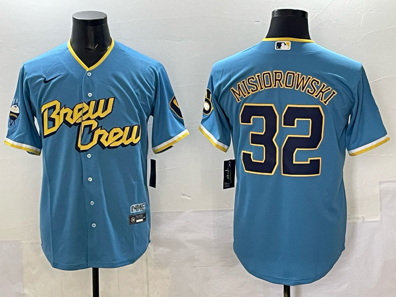Men's Milwaukee Brewers Jacob Misiorowski #32 Powder Blue City Connect Replica Player Jersey