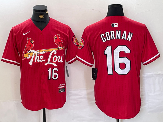 Men's St. Louis Cardinals Nolan Gorman #16 Red 2024 City Connect Limited Player jersey