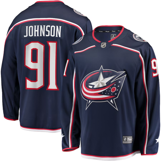 Men's Columbus Blue Jackets Kent Johnson #91 Navy Home Breakaway jersey