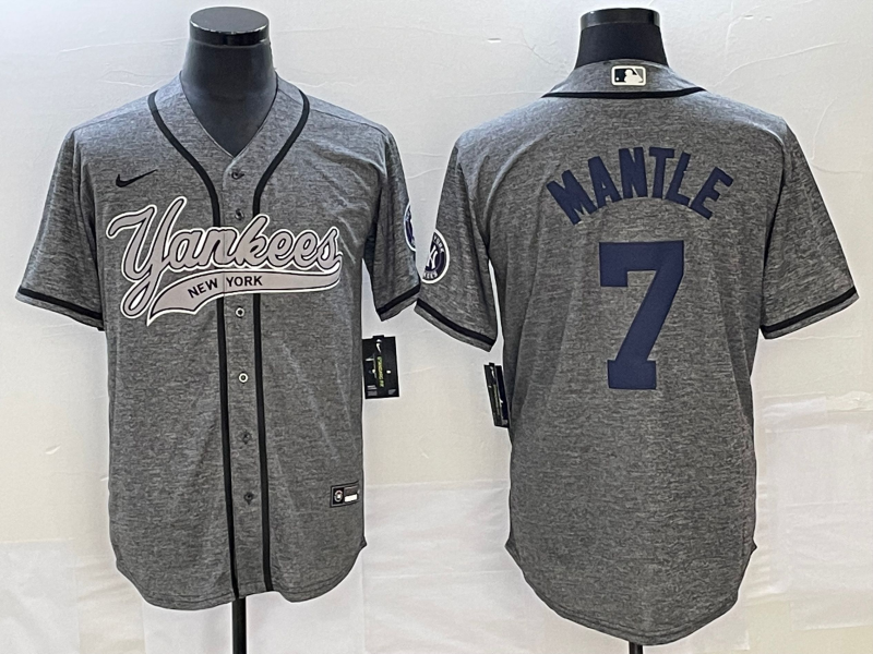 Men's New York Yankees Mickey Mantle #7 Gray Game jersey Joint Edition