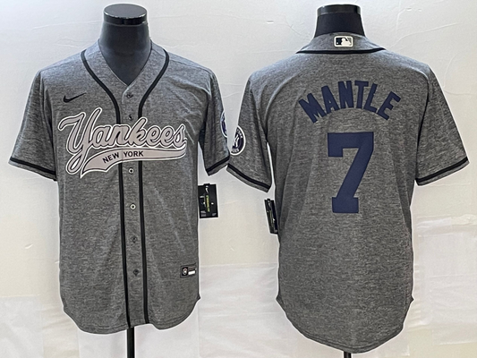Men's New York Yankees Mickey Mantle #7 Gray Game jersey Joint Edition
