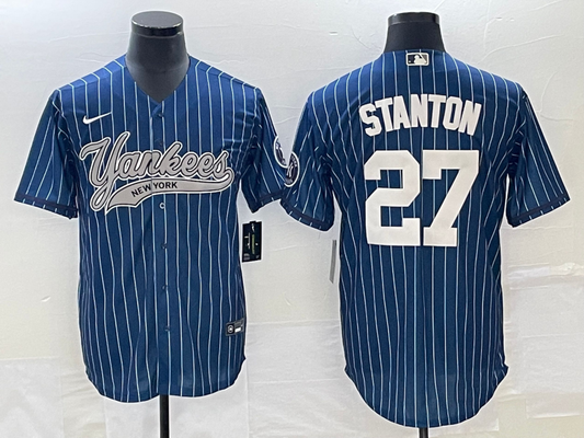 Men's New York Yankees Giancarlo Stanton #27 Blue Player jersey Joint Edition