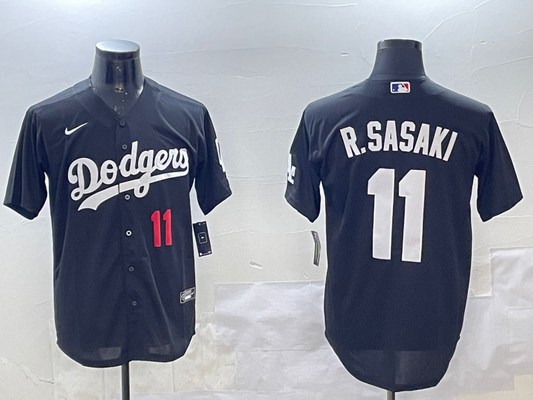 Men's Los Angeles Dodgers Roki Sasaki #11 Black Replica Player jersey