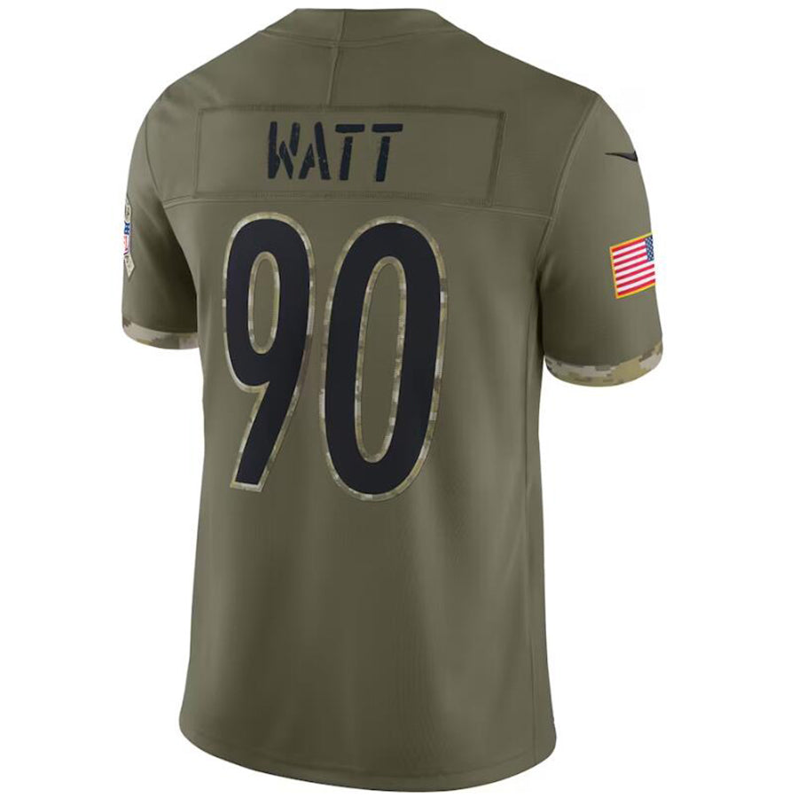 #90 T.J. Watt Player P.Steelers Olive Salute To Service Limited Football Jerseys