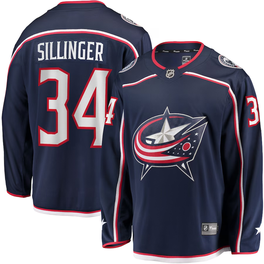 Men's Columbus Blue Jackets Cole Sillinger #34 Navy Home Breakaway Player jersey