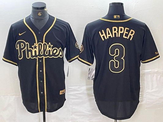 Men's Philadelphia Phillies Bryce Harper #3 Black Fashion Stitched jersey