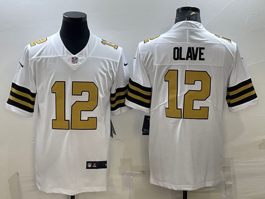Men's New Orleans Saints Chris Olave #12 White Player Game jersey