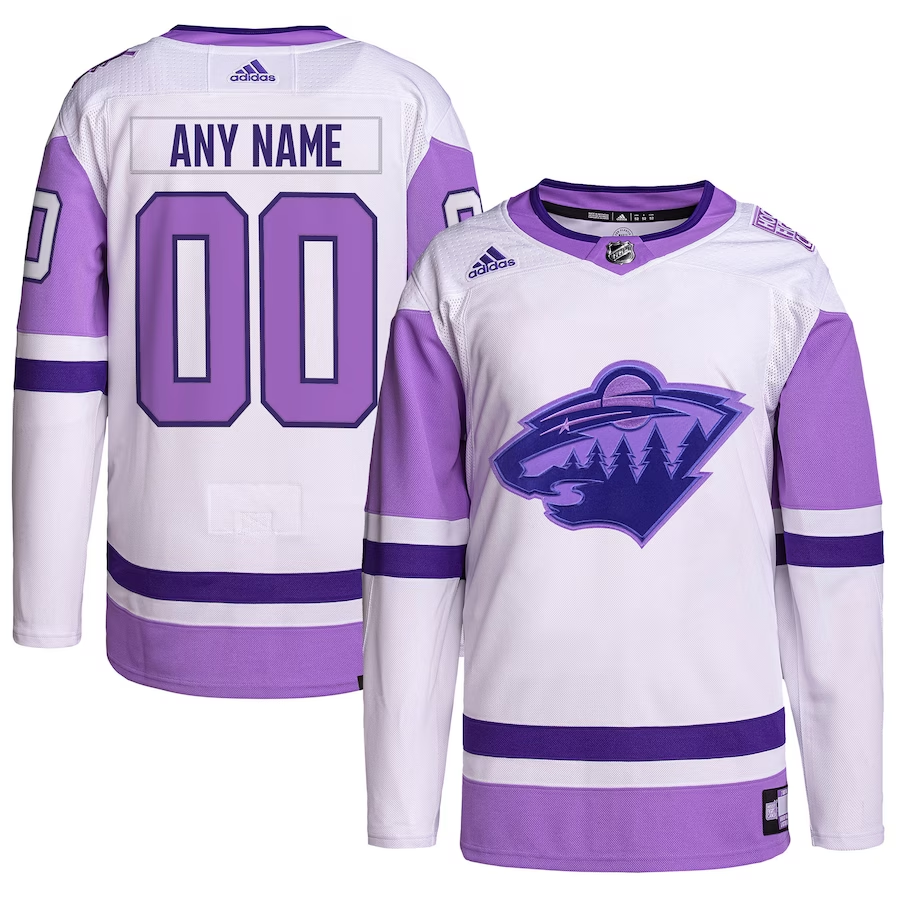 Men's Minnesota Wild White/Purple Hockey Fights Cancer Primegreen Authentic Custom jersey