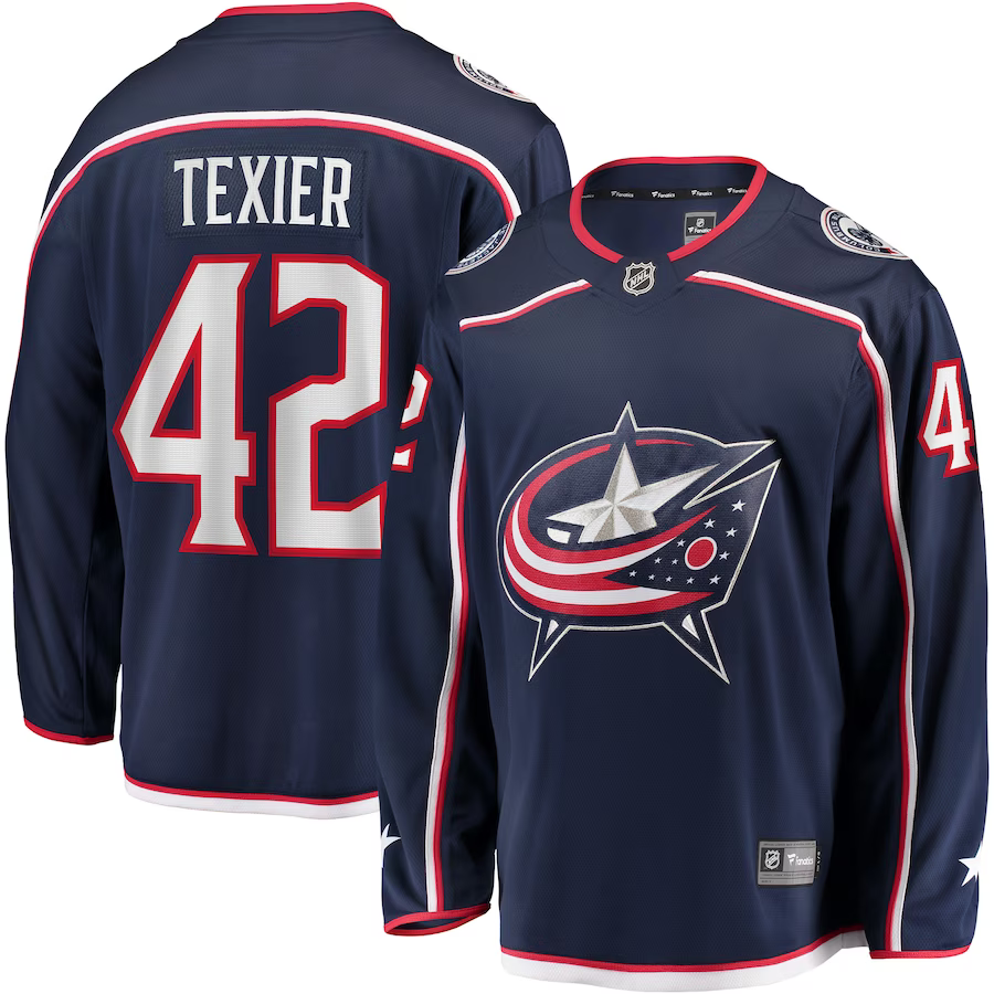 Men's Columbus Blue Jackets Alexandre Texier #42 Navy Home Breakaway Player jersey