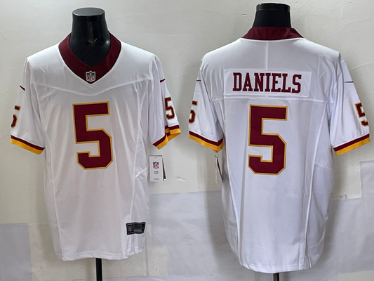 Men's Washington Commanders Jayden Daniels #5 White Game Player Jersey