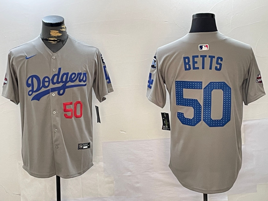Men's Los Angeles Dodgers Mookie Betts #50 Gray Game Player jersey