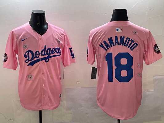 Men's Los Angeles Dodgers Yoshinobu Yamamoto #18 Pink Alternate Replica Player jersey