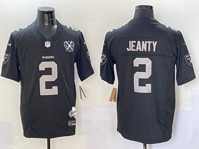 Men's Las Vegas Raiders Ashton Jeanty #2 Black 2025 NFL Draft First Round Pick Game Jersey