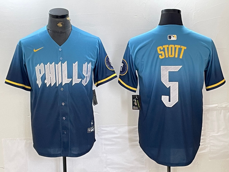 Men's Philadelphia Phillies Bryson Stott #5 Blue 2024 City Connect Limited Player jersey