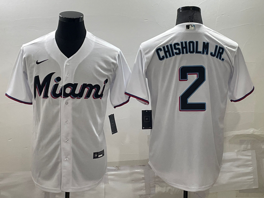 Men's Miami Marlins Jazz Chisholm Jr. #2 White Replica Baseball jersey