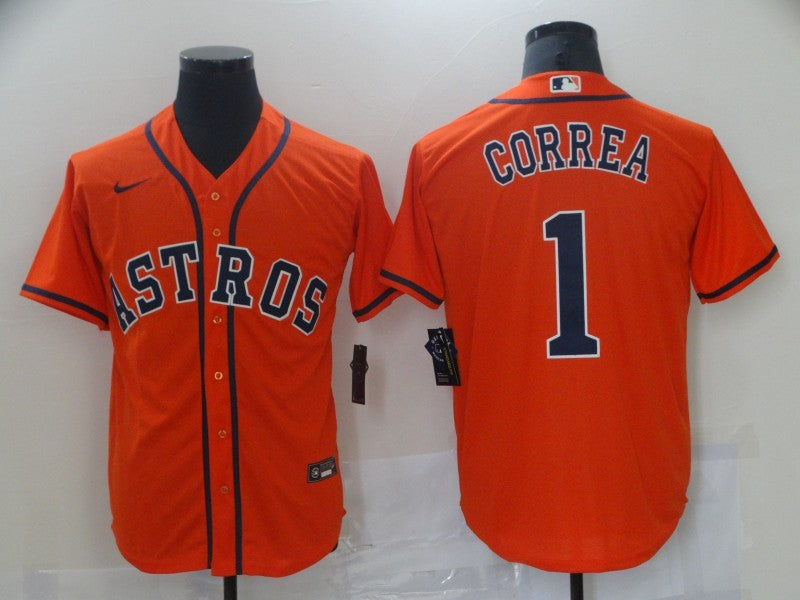 Men's Houston Astros Carlos Correa #1 Orange Replica Baseball jersey