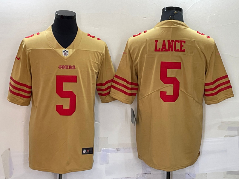 Men's San Francisco 49ers Trey Lance #5 Gold Inverted Team Game jersey