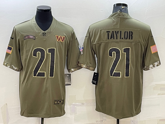 Men's Washington Commanders Sean Taylor #21 Olive 2022 Salute To Service Retired Player Limited jersey