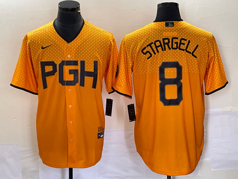 Men's Pittsburgh Pirates Willie Stargell #8 Gold 2023 City Connect Replica Player jersey