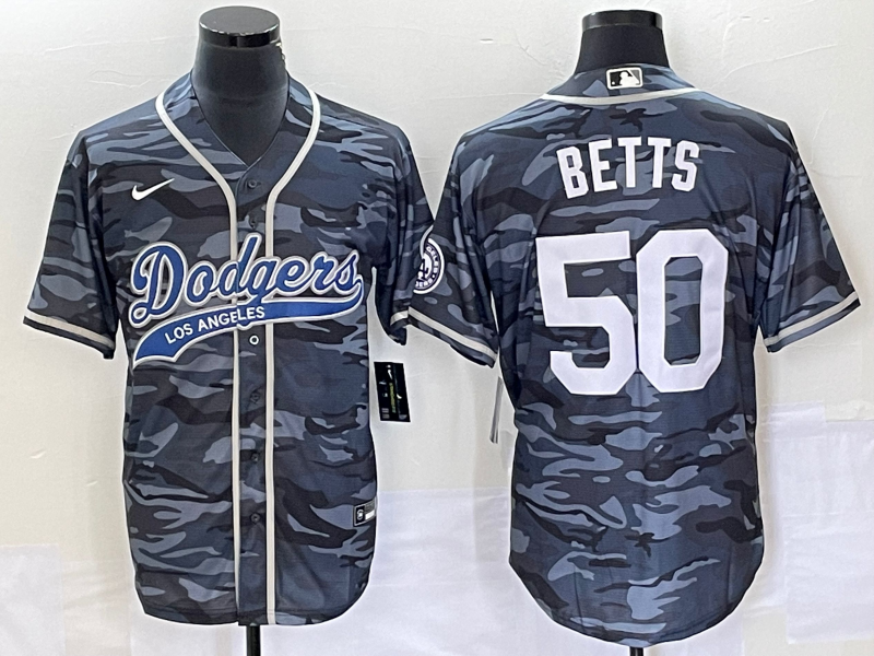 Men's Los Angeles Dodgers Mookie Betts #50 Grey Camouflage Player jersey Joint Edition