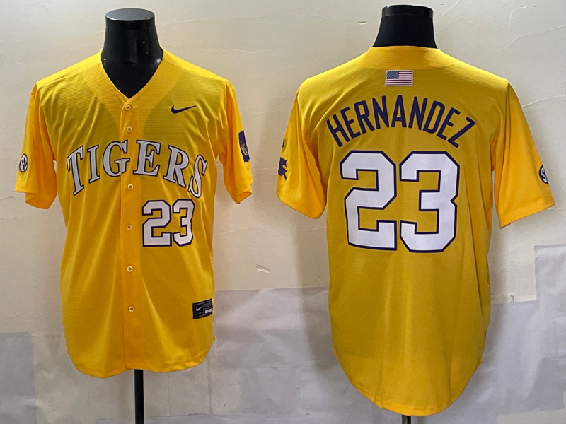 Men's LSU Tigers Luis Hernandez #23 Yellow Replica Player Jersey
