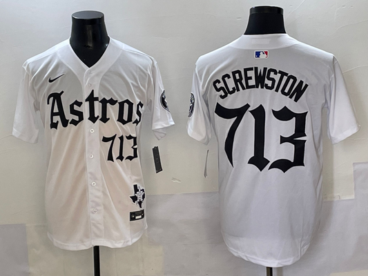 Men's Houston Astros Screwston #713 White Team Player Jersey