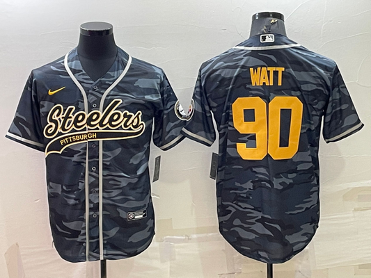 Men's Pittsburgh Steelers T.J. Watt #90 Gray Camouflage Game jersey Joint edition