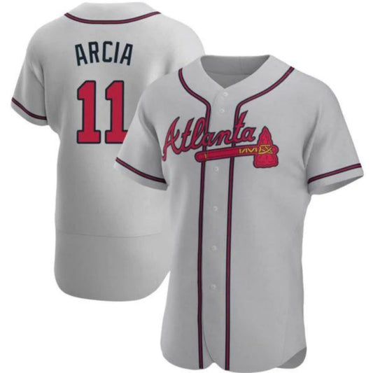 A.Braves #11 Orlando Arcia Player Gray Road Limited Elite Stitches Baseball Jerseys