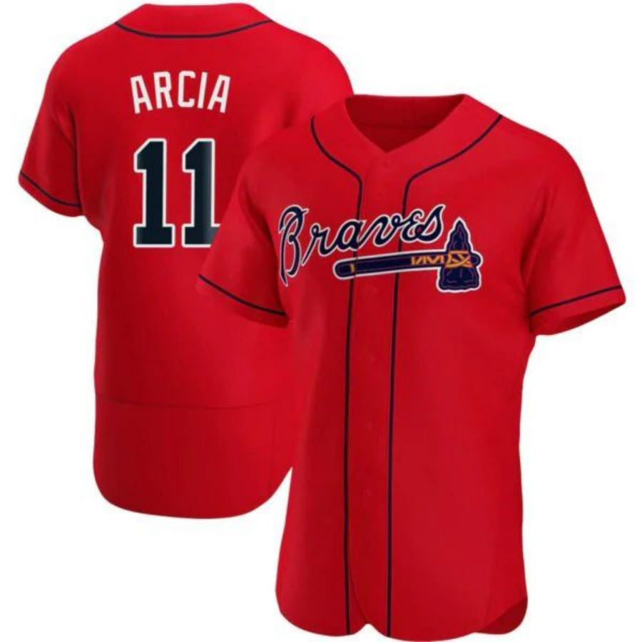 A.Braves #11 Orlando Arcia Player Red Limited Elite Stitches Baseball Jerseys