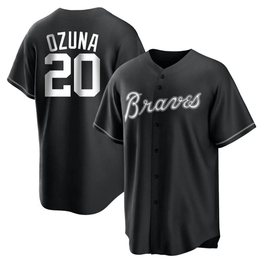 A.Braves #20 Marcell Ozuna Player Black Home Replica Baseball Jerseys