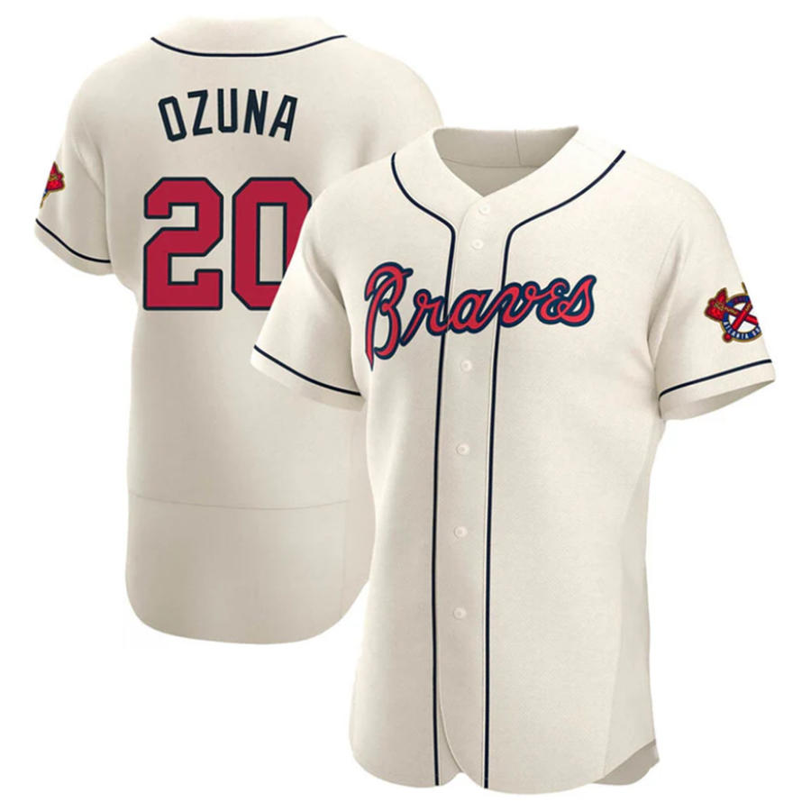 A.Braves #20 Marcell Ozuna Player Cream Home Limited Elite Baseball Jerseys