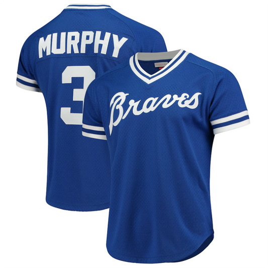 A.Braves #3 Dale Murphy Player Mitchell & Ness Royal Cooperstown Mesh Batting Baseball Jerseys