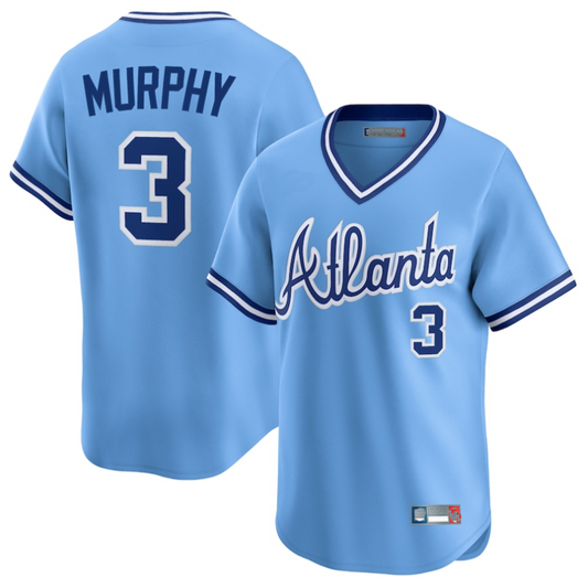 A.Braves #3 Dale Murphy Player Light Blue Throwback Cooperstown Collection Limited Baseball Jerseys