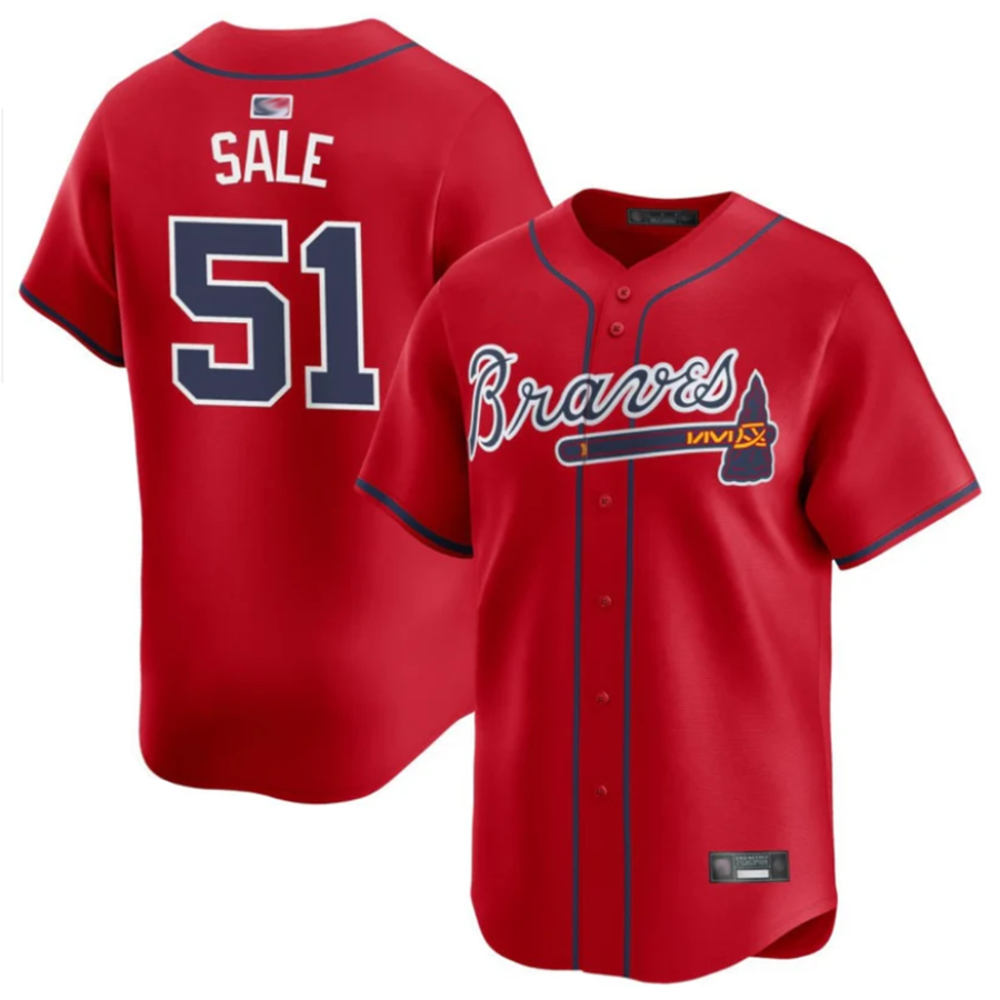 A.Braves #51 Chris Sale Player Red Home Replica Baseball Jerseys
