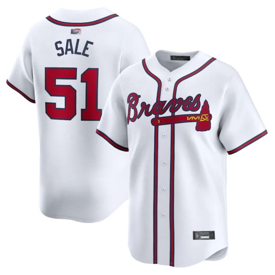 A.Braves #51 Chris Sale Player White Home Limited Baseball Jerseys