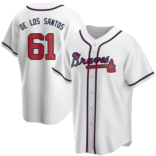 A.Braves #61 Enyel De Los Santos Player White Game Baseball Jerseys