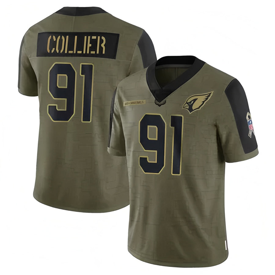 A.Cardinals #91 L.J. Collier Player Olive Salute To Service Football Jerseys